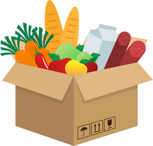 Food in box in cartoon style on white background. Food deliv